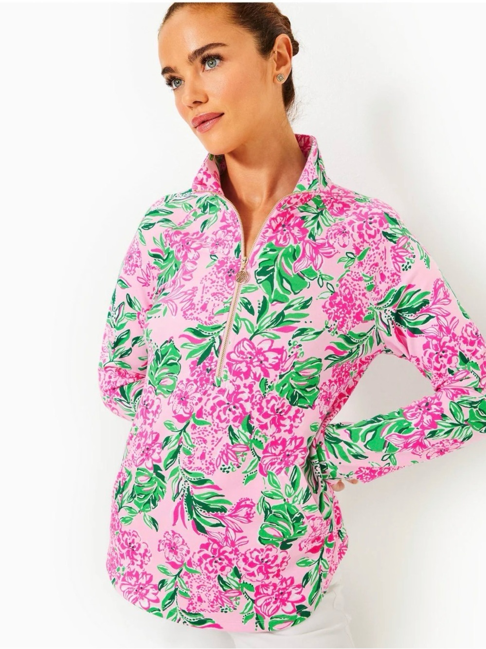 NWT XS LILLY PULITZER  SKIPPER POPOVER CONCH SHELL PINK KOALA LA LA UPF 50+